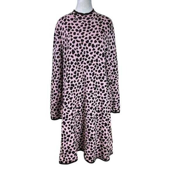 Ann Taylor Pink and Black Animal Print Jacquard Sweater Dress Size XL NWT - Picture 1 of 8